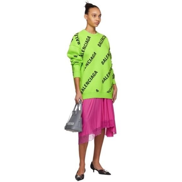 Balenciaga Green and Black Wool Allover Logo Sweater (NWOT)